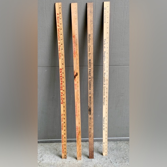 (Lot of 4) Vtg Upper Peninsula Michigan Antique Advertising Wooden Yardsticks - Picture 8 of 11